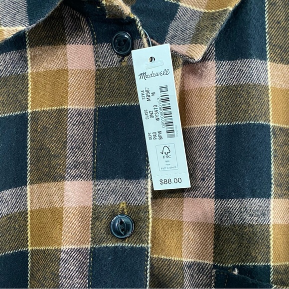 NWT Madewell Brown Black Plaid Lightweight Flannel Button Down Up Shirt - Picture 6 of 8